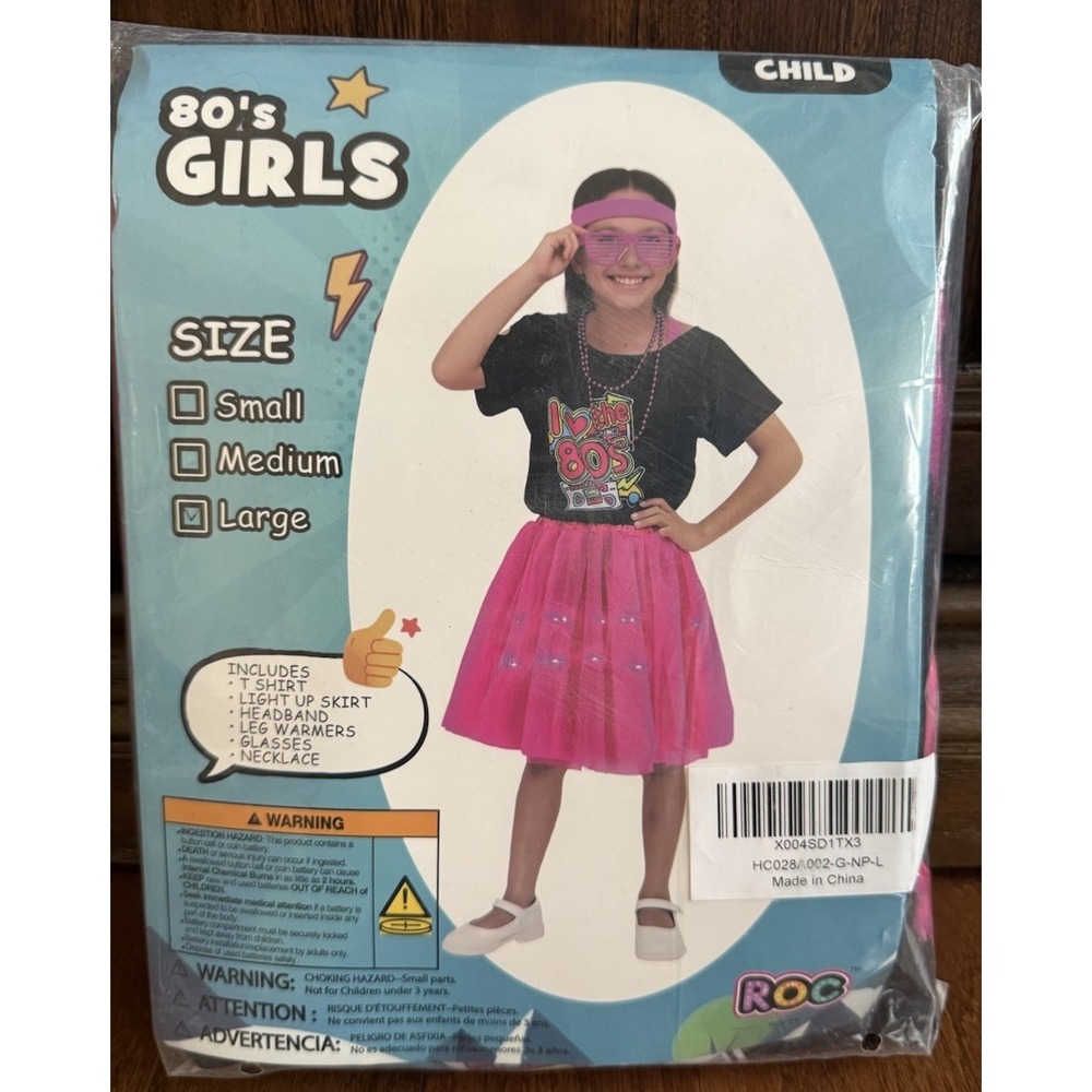 ROC Party Totally Awesome 80's Retro Halloween Costume Child Large 7 Pieces NEW!